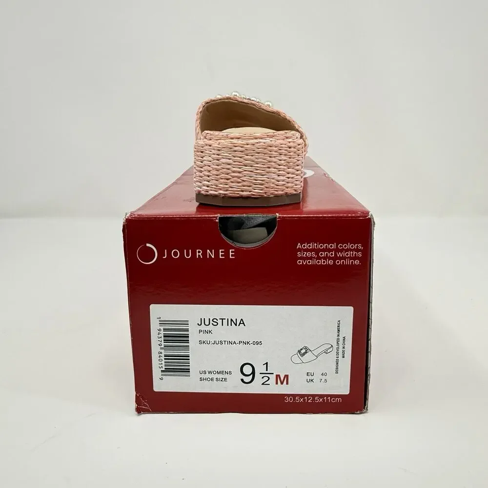 Journee Collection Justina Pink Raffia Slide Sandals Women’s 9.5